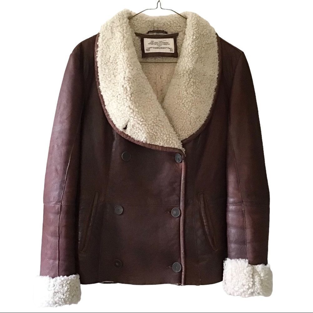 Sheepskin Jacket, Brown, Leara, Size Small